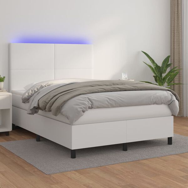 vidaXL Krevet box spring s madracem LED bijeli 140x190 cm umjetna koža
