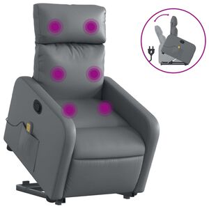 vidaXL Masažni naslonjač na podizanje od umjetne kože siva