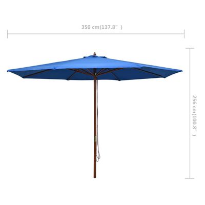 vidaXL Vrtni suncobran s drvenom šipkom 350 cm plavi