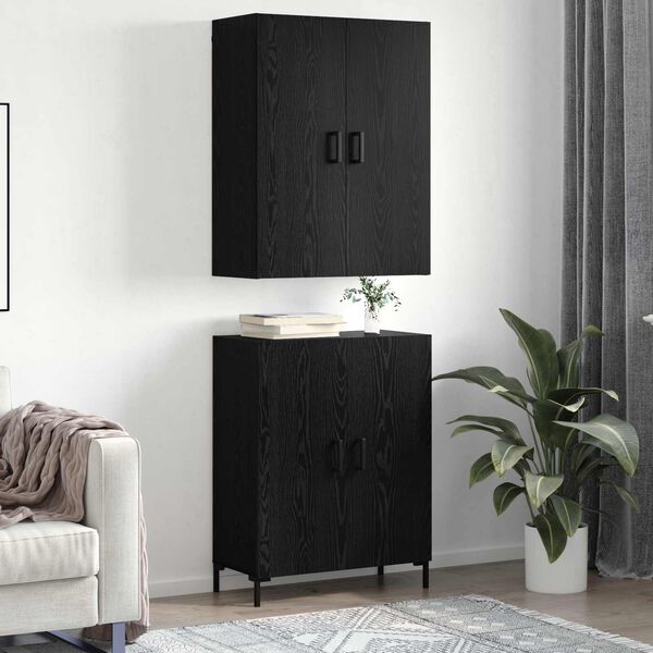 vidaXL Highboard Zidne Crni hrast 69,5 x 34 x 180 cm Konstruirano drvo