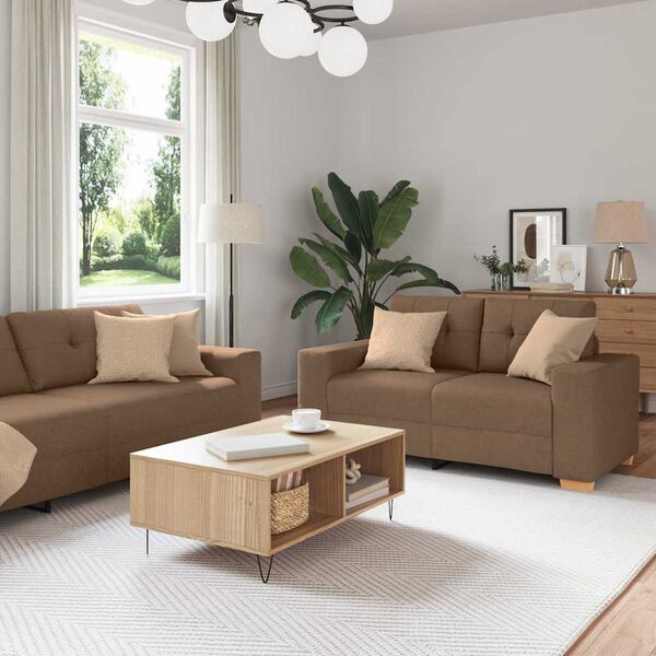 vidaXL Sofa 3 pcs Smeđa Platnasta tkanina