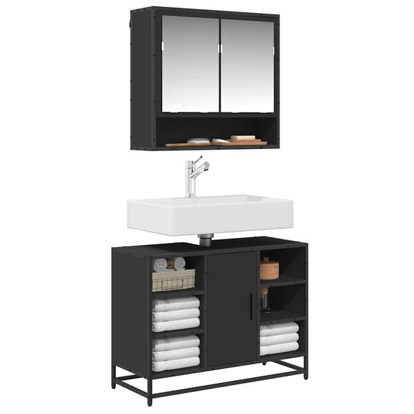 vidaXL Kupaonski ormarić za umivaonik crni 80 x 33 x 60 cm drveni