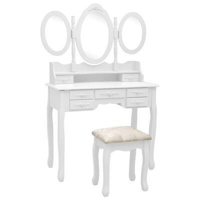 vidaXL Toaletni stolić sa stolcem i trostrukim ogledalom bijeli