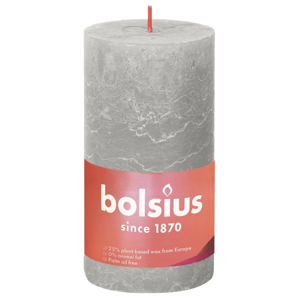 Bolsius rustične debele svijeće Shine 4 kom 130 x 68 mm pješčano sive