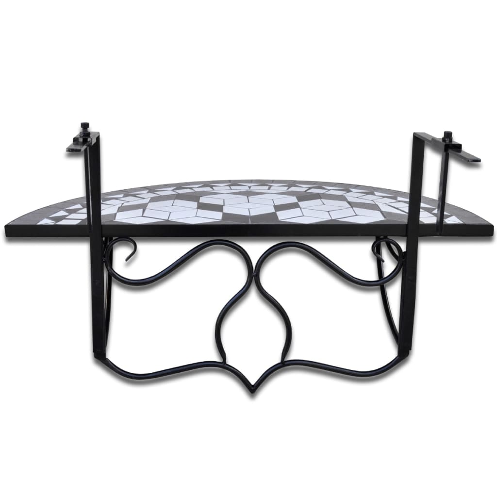 vidaXL Viseći balkonski stol crno-bijeli s mozaikom