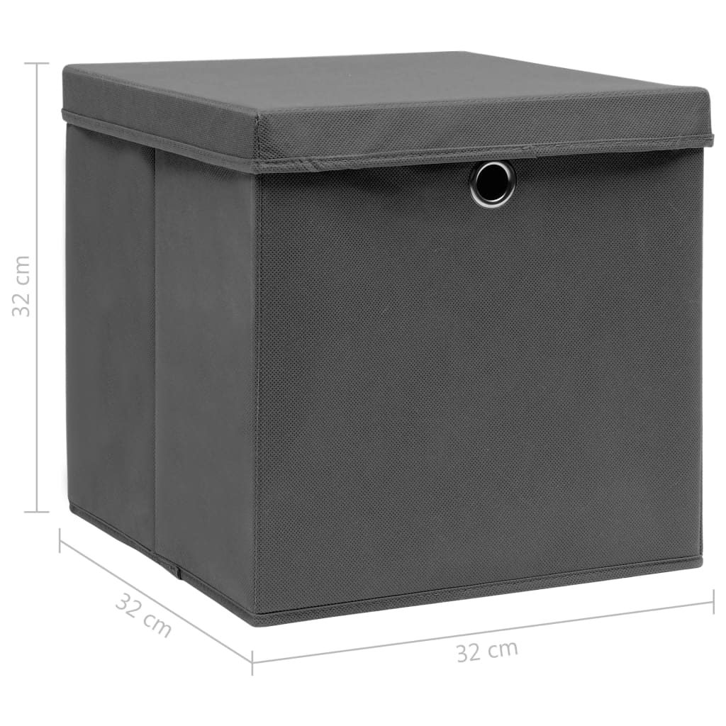 vidaXL Kutije za pohranu s poklopcima 4 kom sive 32x32x32 cm tkanina