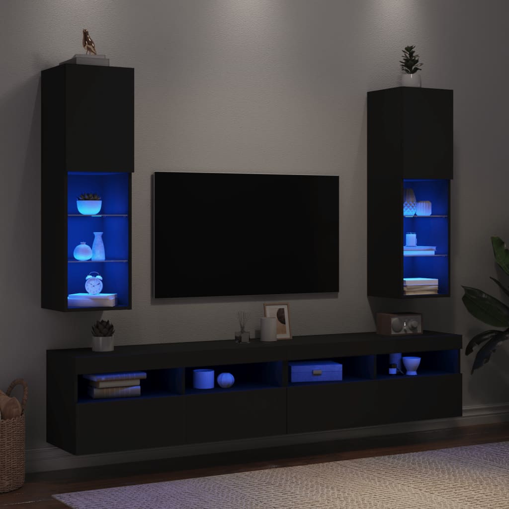vidaXL TV ormarići s LED svjetlima 2 kom crni 30,5 x 30 x 102 cm