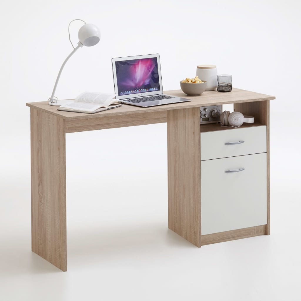 FMD radni stol s 1 ladicom 123 x 50 x 76,5 cm boja hrasta i bijela