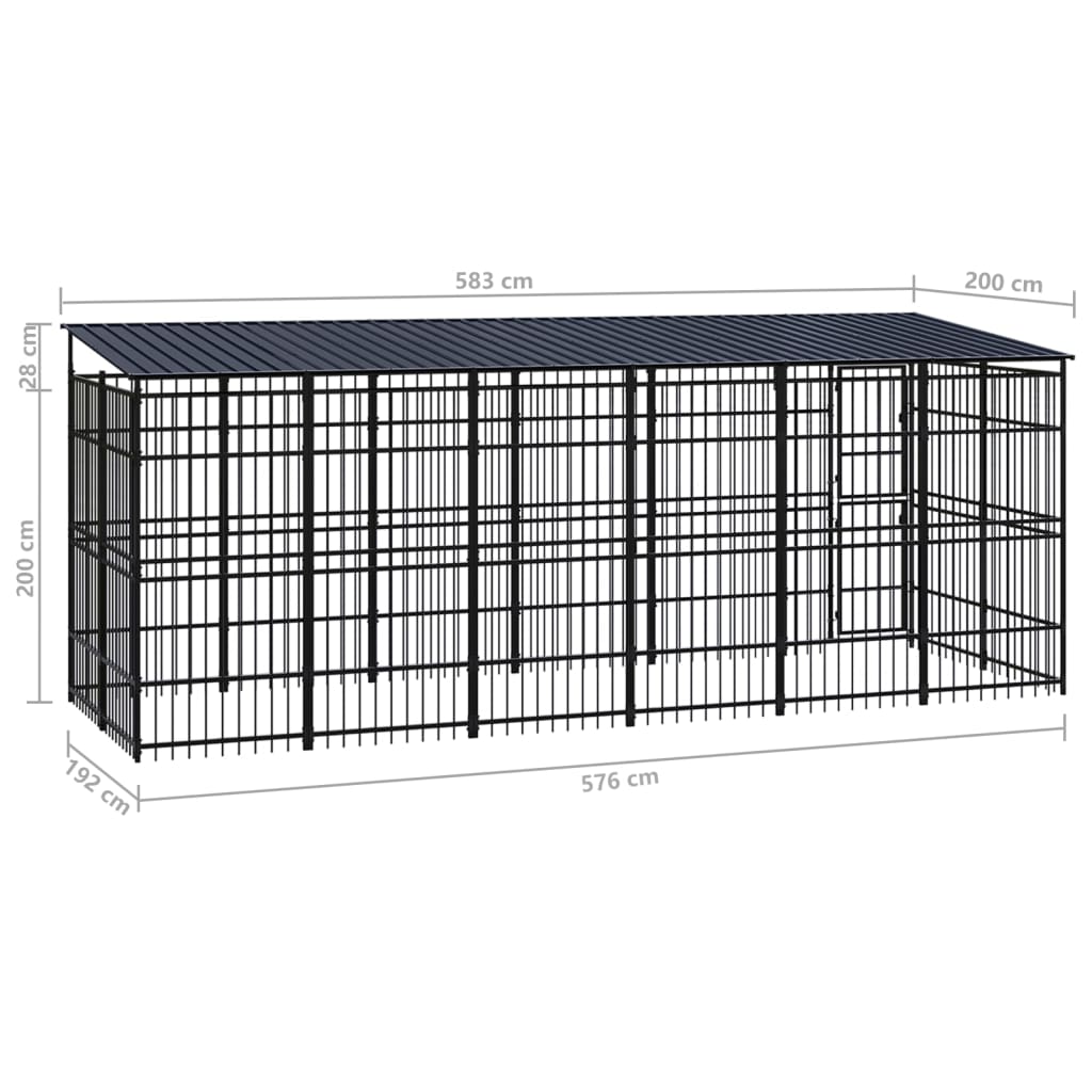vidaXL Vanjski kavez za pse s krovom čelični 11,06 m²