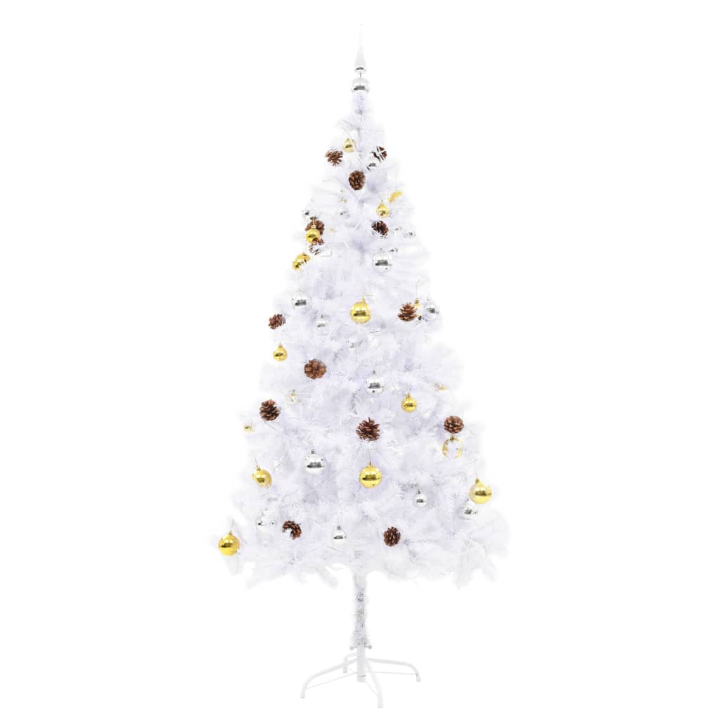 vidaXL Umjetno božićno drvce s kuglicama i LED svjetlima bijelo 180 cm