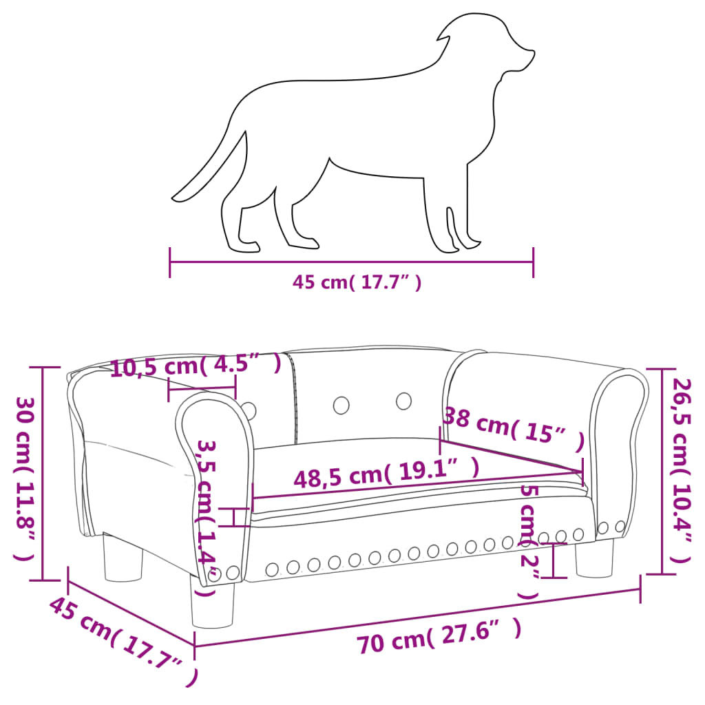 vidaXL Krevet za pse krem 70 x 45 x 30 cm baršunasti