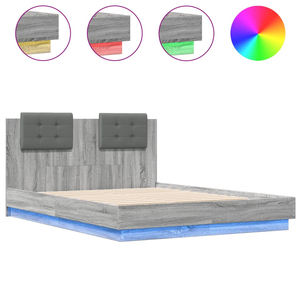 vidaXL Okvir kreveta s uzglavljem LED siva boja hrasta 120 x 190 cm