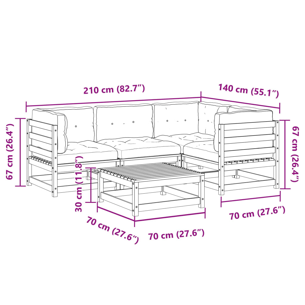vidaXL 5-dijelni set vrtnih sofa s jastucima masivno drvo duglazije