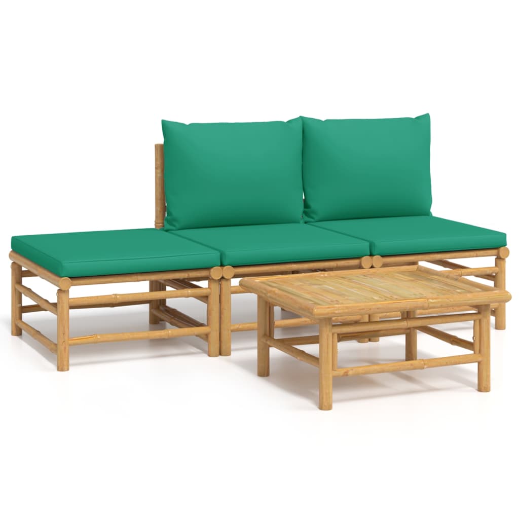 vidaXL 4-dijelna vrtna garnitura od bambusa sa zelenim jastucima