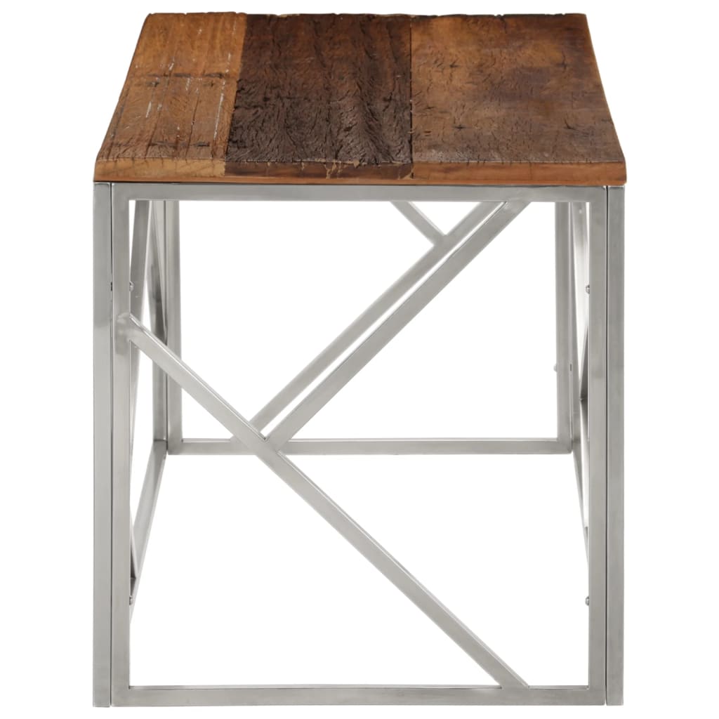 vidaXL Stolić za kavu srebrni od nehrđajućeg čelika i drva za pragove