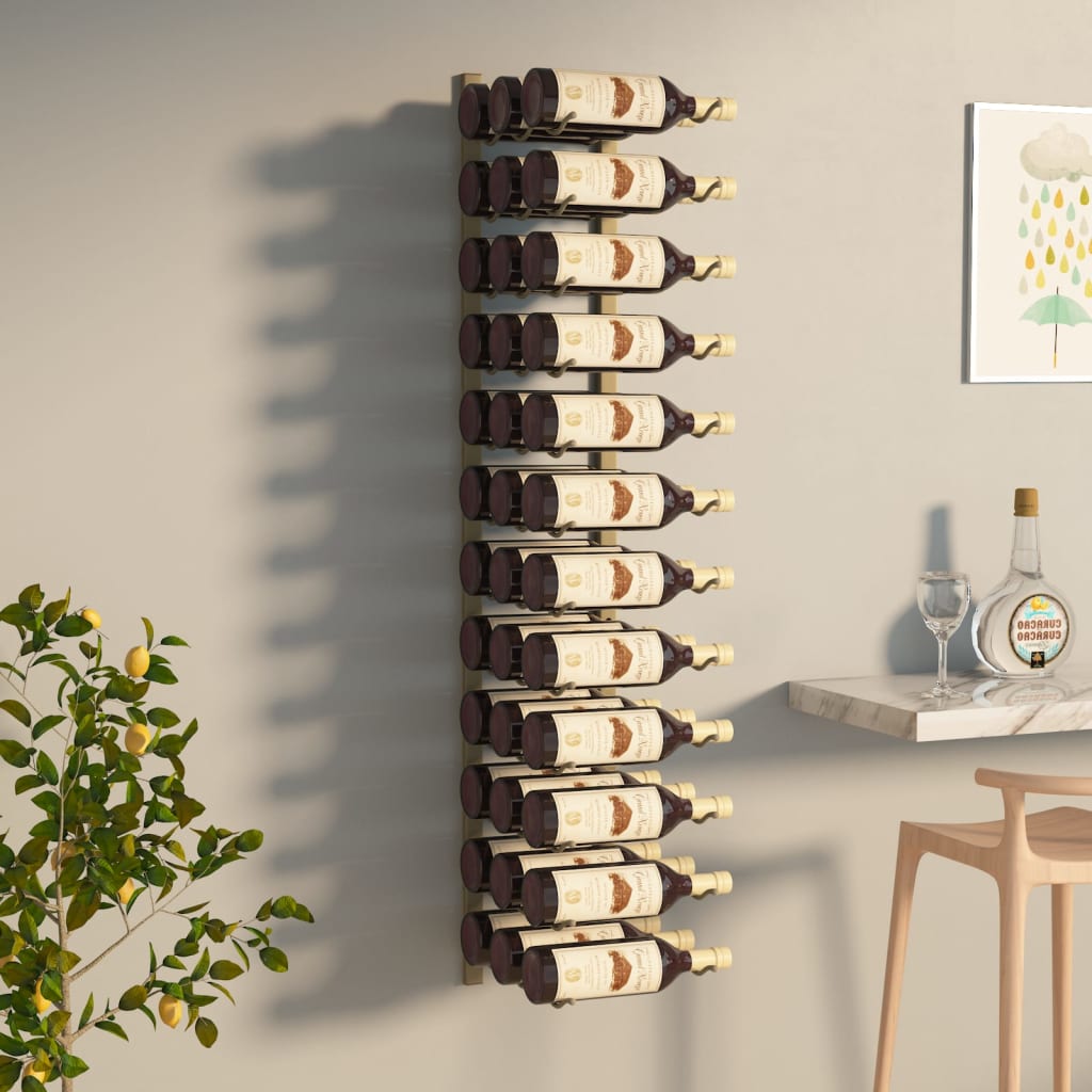 vidaXL Zidni stalak za vino za 36 boca zlatni željezni