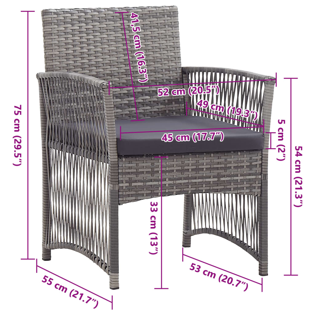 vidaXL Vrtne fotelje s jastucima 2 kom antracit od poliratana