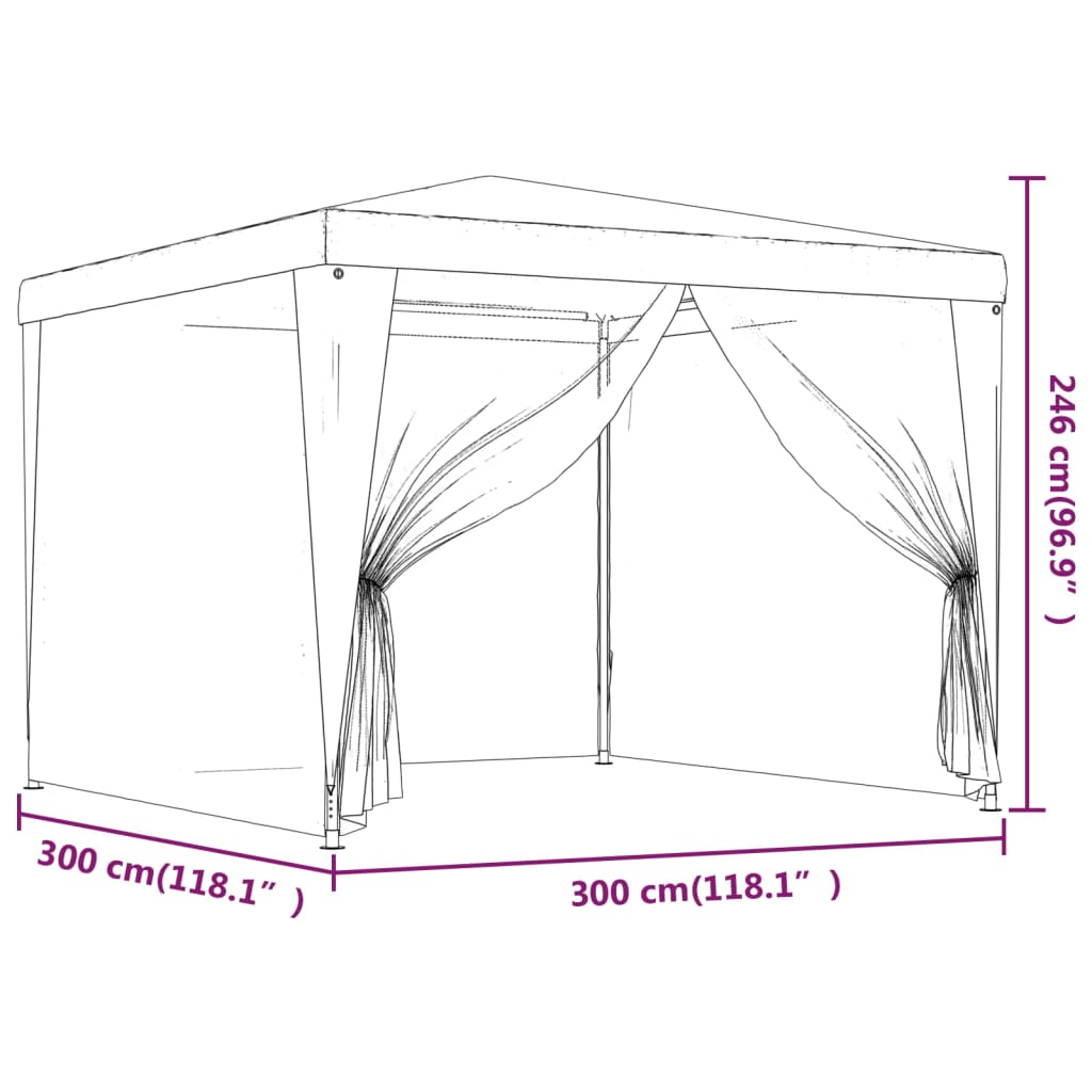 vidaXL Šator za zabave s 4 mrežasta bočna zida zeleni 3 x 3 m HDPE
