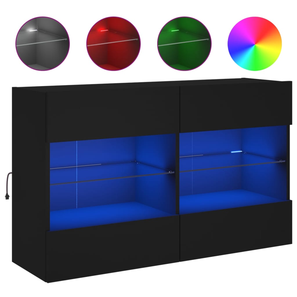 vidaXL Zidni TV ormarić s LED svjetlima crni 98,5x30x60,5 cm