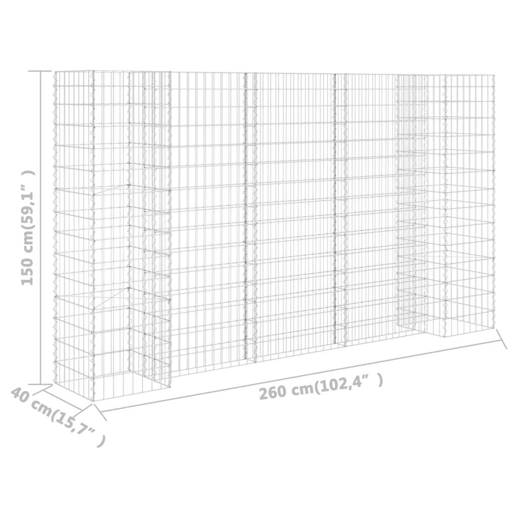 vidaXL Gabionska sadilica u H-obliku od čelične žice 260 x 40 x 150 cm