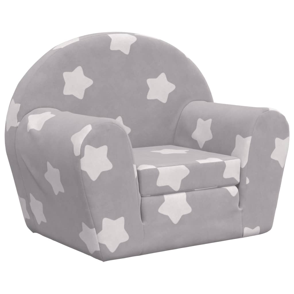 vidaXL Dječji kauč na razvlačenje svjetlosivi sa zvijezdama plišani