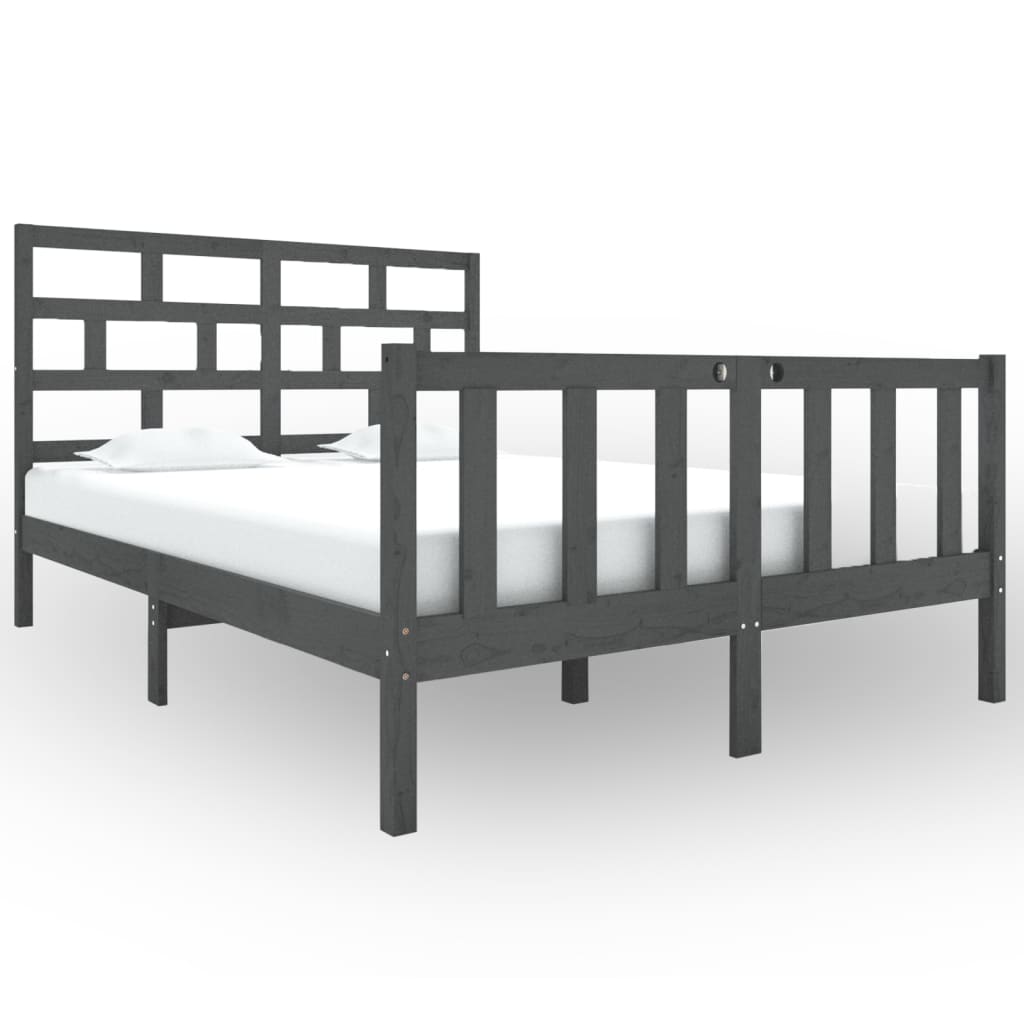 vidaXL Okvir za krevet od masivne borovine sivi 135x190 cm bračni