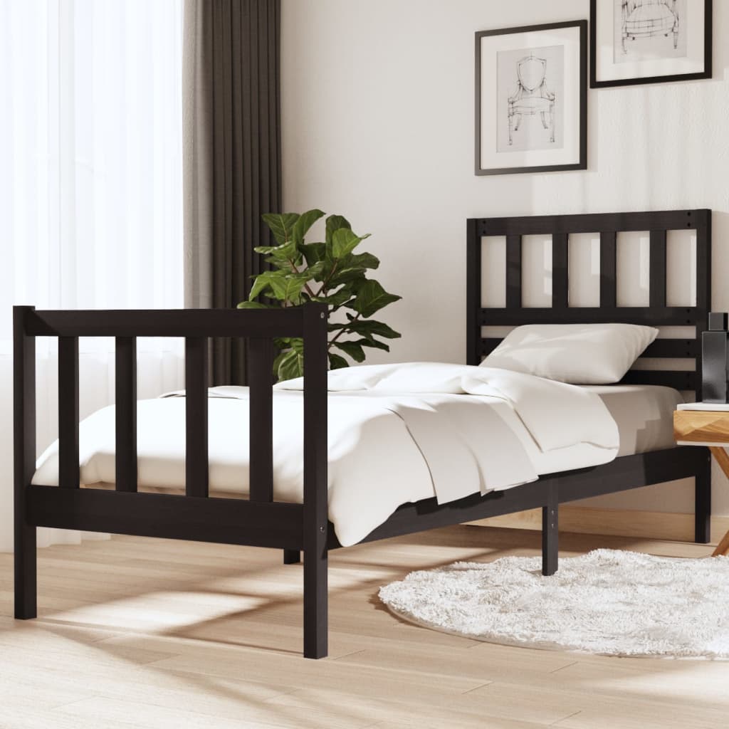 vidaXL Okvir za krevet crni 75x190 cm jednokrevetni masivno drvo