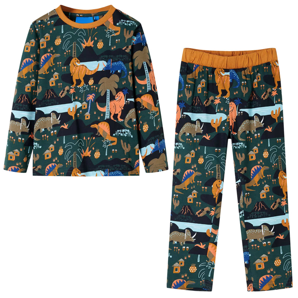 Dječja pidžama s dugim rukavima tamnozelena 140