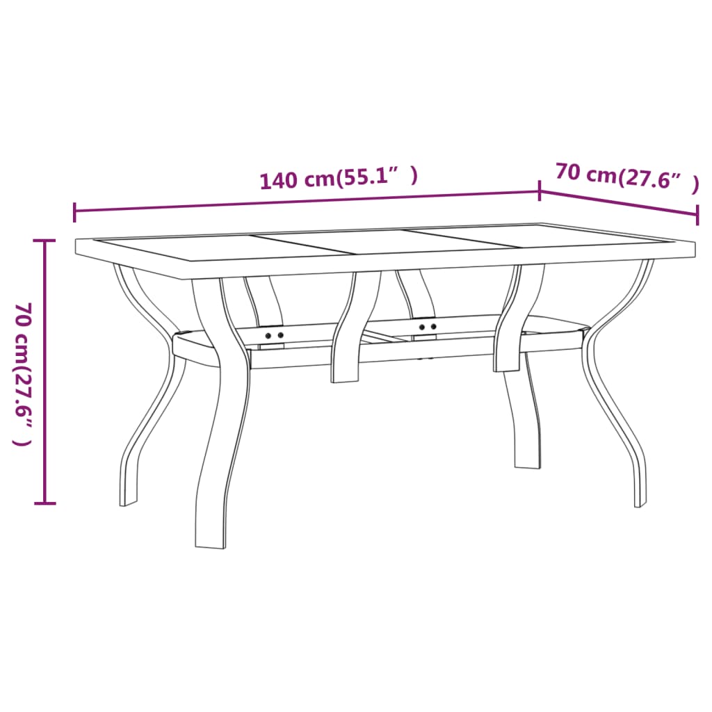 vidaXL Vrtni stol crni 140 x 70 x 70 cm od čelika i stakla