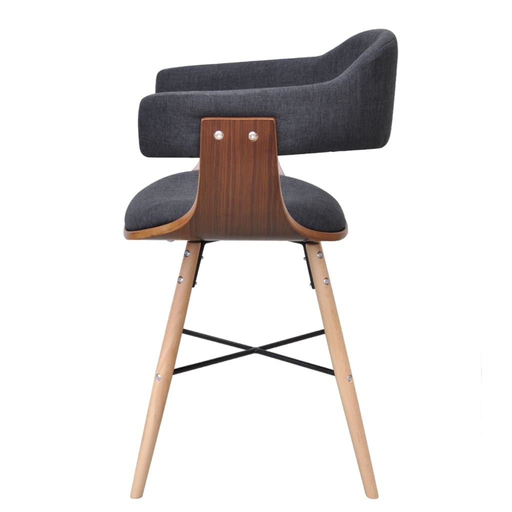 vidaXL Blagovaonske stolice od zaobljenog drva i tkanine 6 kom tamnosive