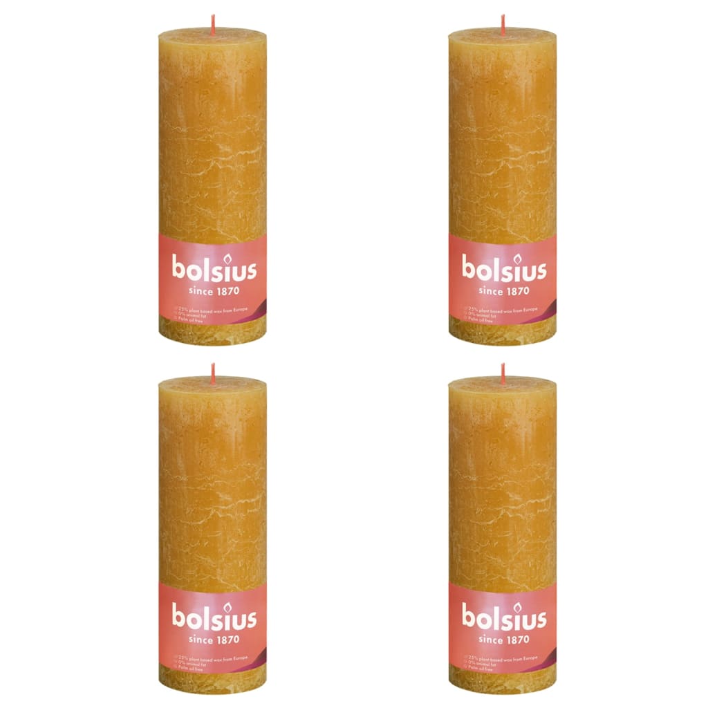 Bolsius rustične debele svijeće Shine 4 kom 190 x 68 mm žuta boja saća