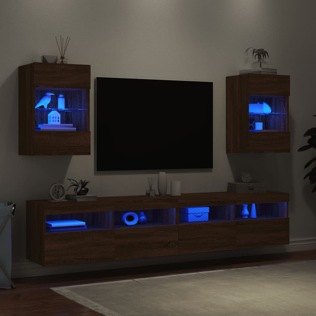 vidaXL Zidni TV ormarići LED 2 kom boja smeđeg hrasta 40x30x60,5 cm