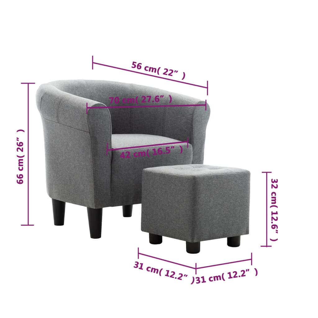 vidaXL 2-dijelni set fotelje i taburea od tkanine svjetlosivi