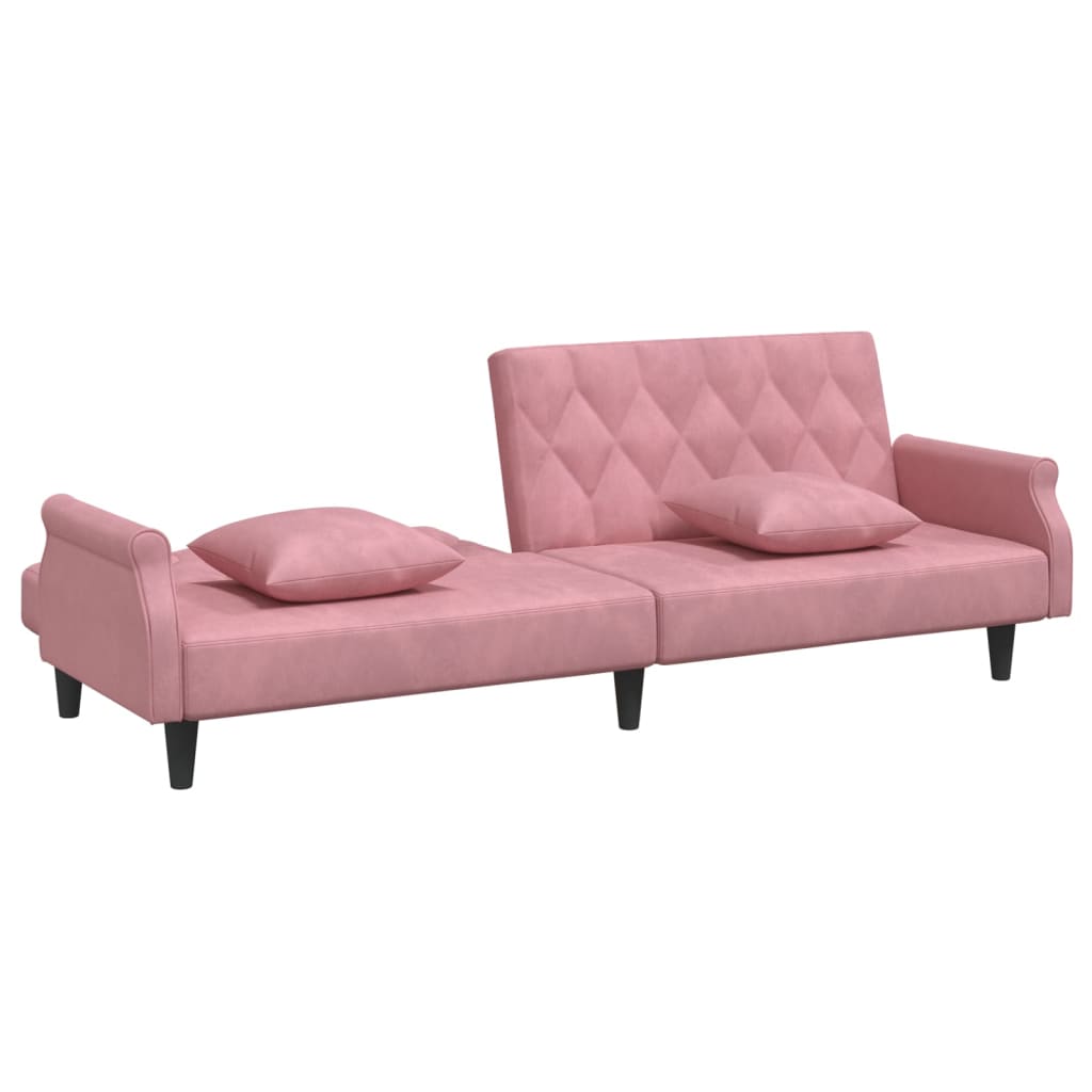 vidaXL Kauč na razvlačenje s naslonima za ruke ružičasti baršunasti