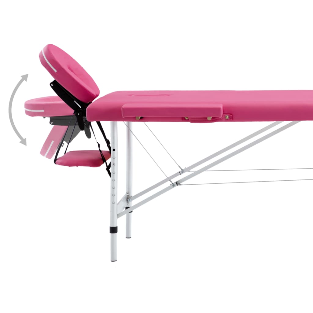 vidaXL Sklopivi stol za masažu s 2 zone aluminijski ružičasti