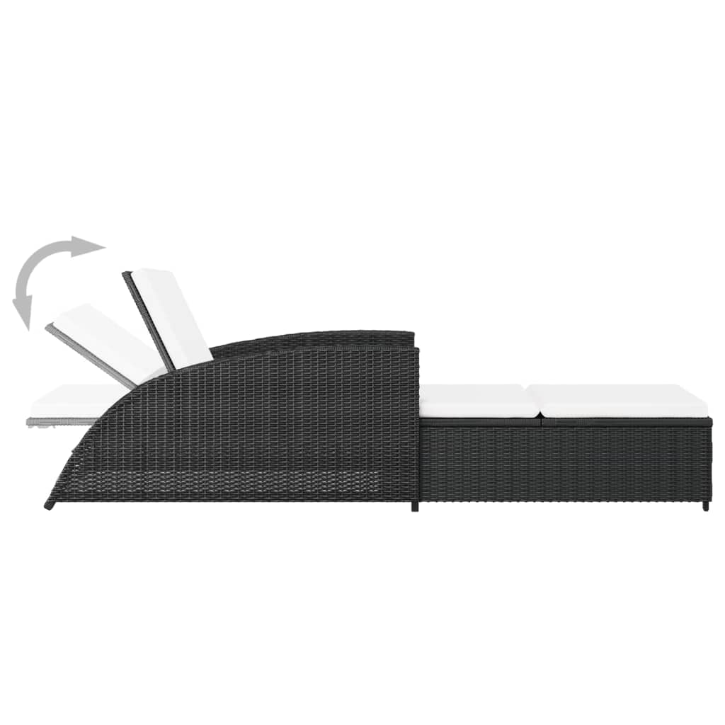vidaXL Ležaljka za sunčanje od poliratana s krem bijelim jastukom crna