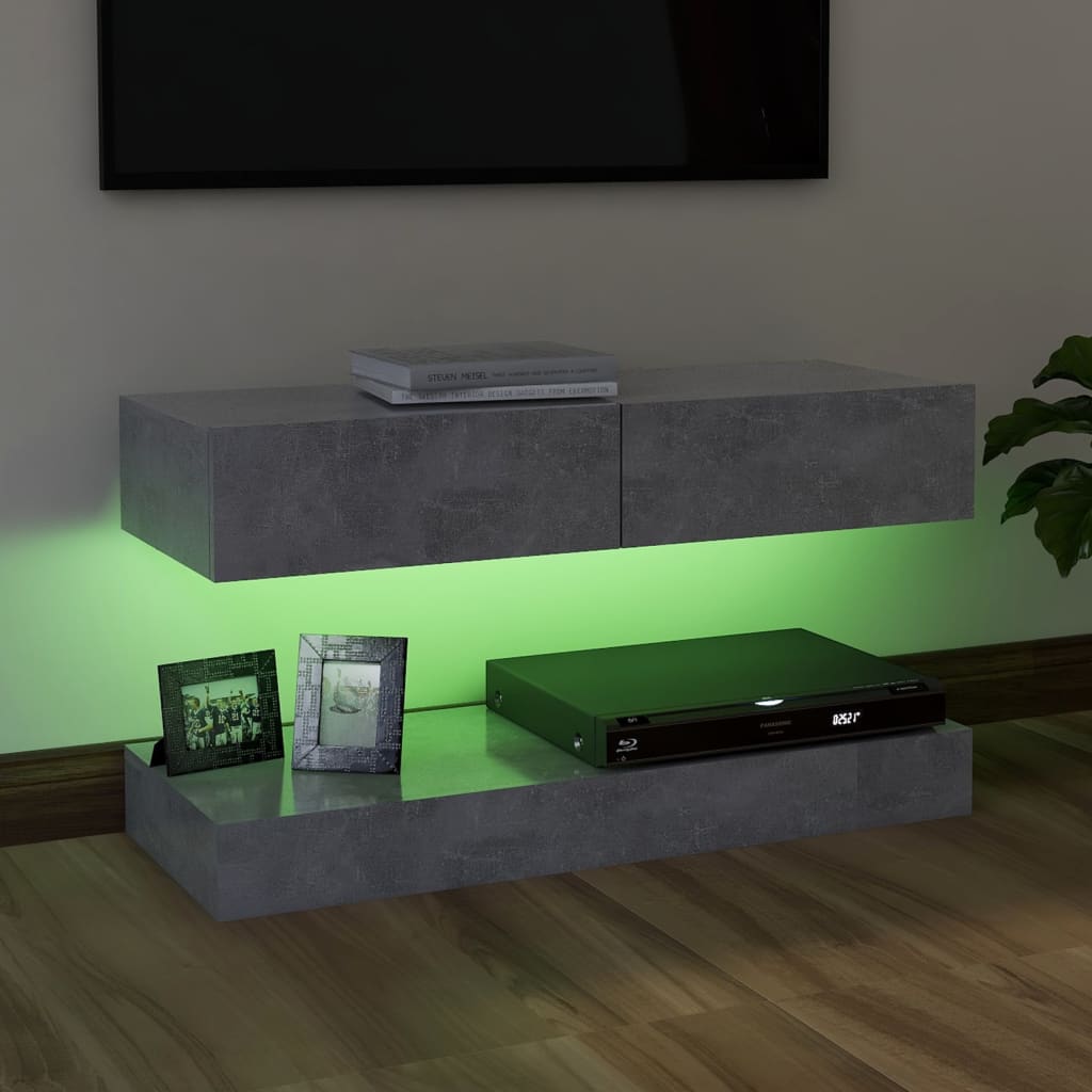vidaXL TV ormarić s LED svjetlima siva boja betona 90 x 35 cm