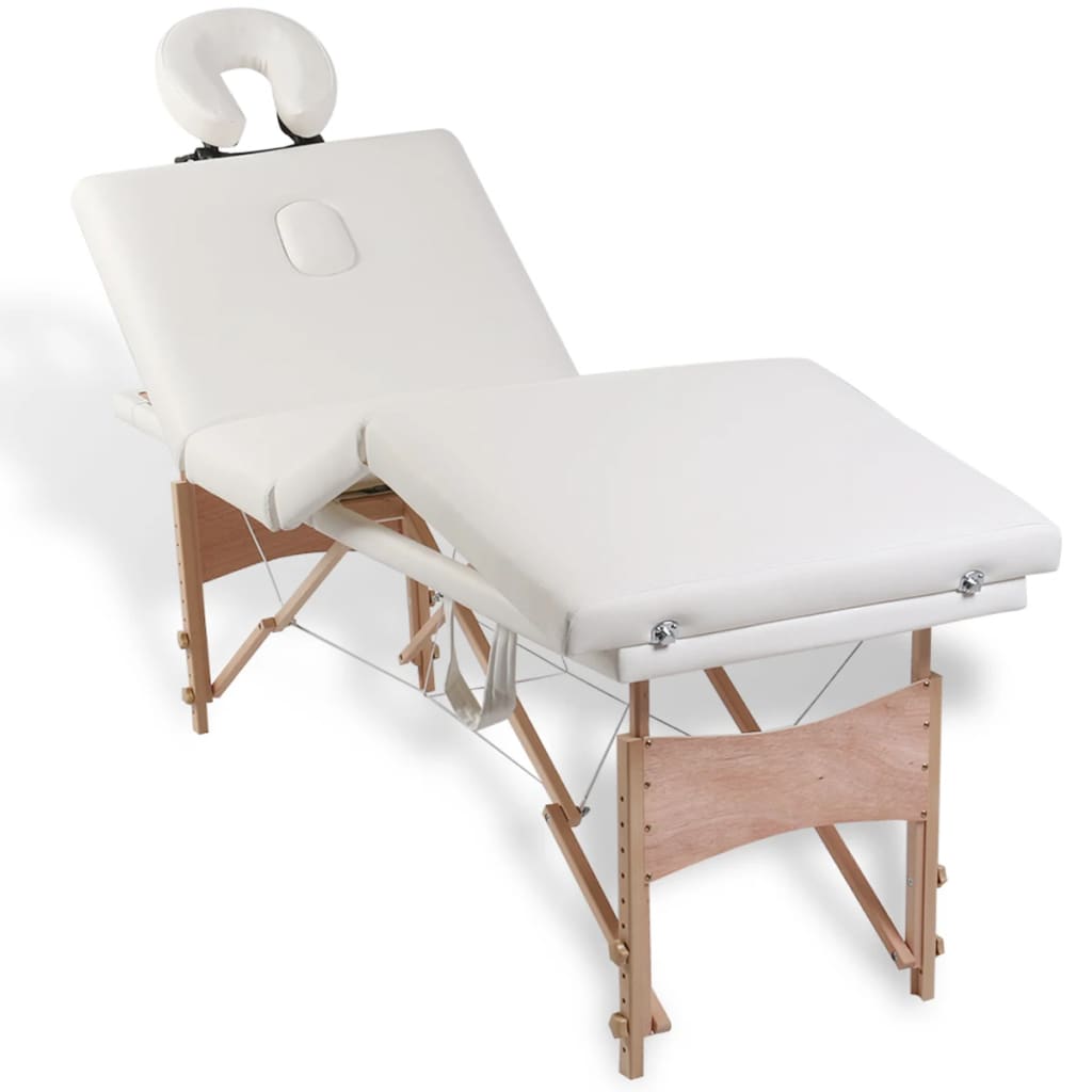vidaXL Krem bijeli sklopivi stol za masažu s 4 zone i drvenim okvirom