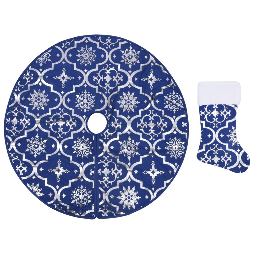 vidaXL Luksuzna podloga za božićno drvce s čarapom plava 122cm tkanina