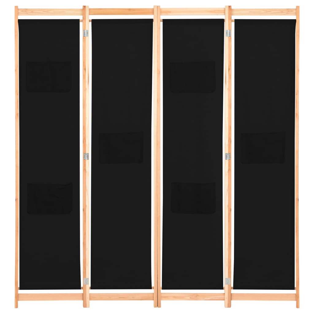 vidaXL Sobna pregrada s 4 panela od tkanine 160 x 170 x 4 cm crna