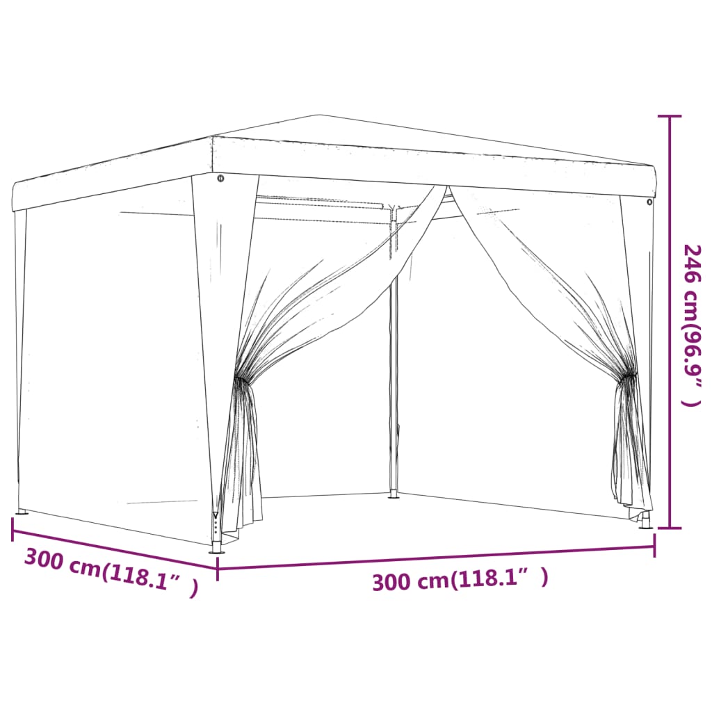 vidaXL Šator za zabave s 4 mrežasta bočna zida plavi 3 x 3 m HDPE