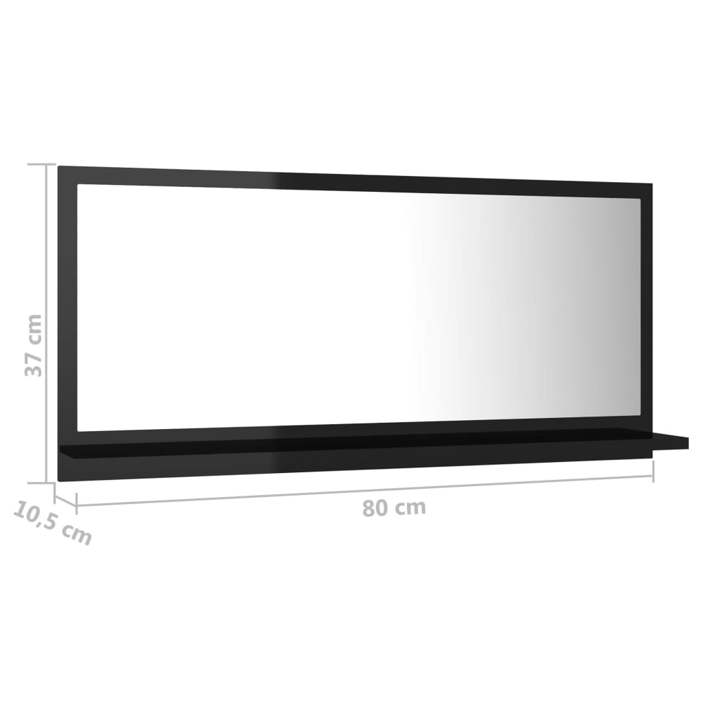 vidaXL Kupaonsko ogledalo sjajno crno 80x10,5x37 cm konstruirano drvo