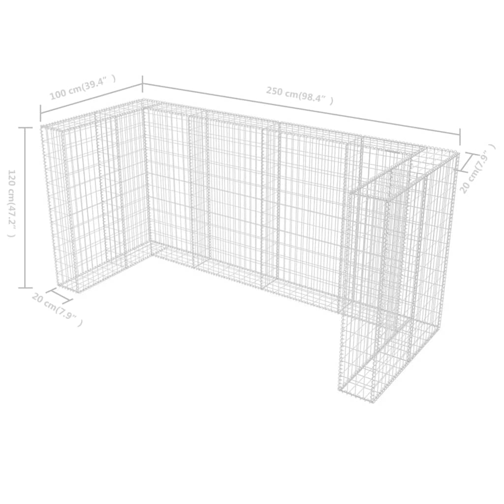 vidaXL Gabionska ograda za tri kante za otpad od čelika 250x100x120 cm