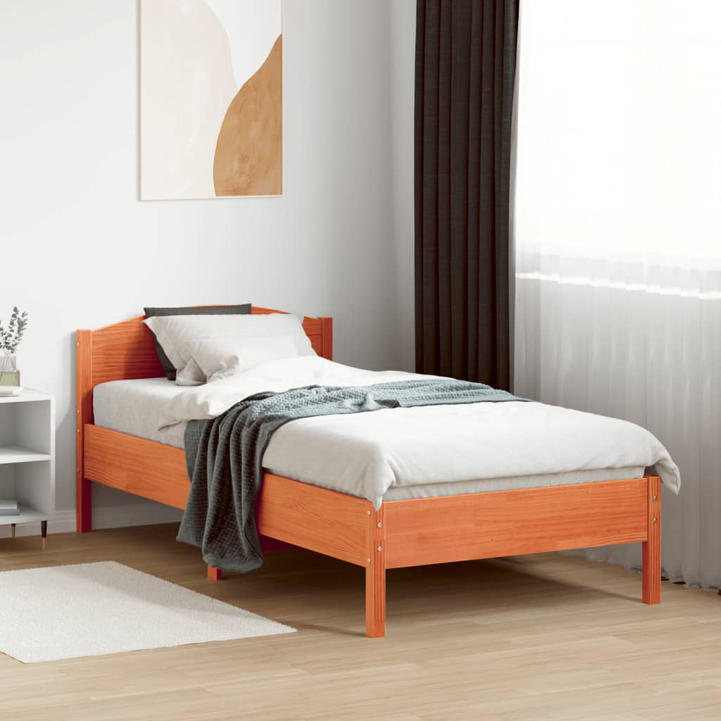 vidaXL Okvir kreveta s uzglavljem voštano smeđi 90x190 cm od borovine