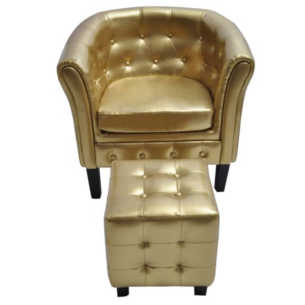 vidaXL Fotelja od umjetne kože s osloncem za noge zlatna