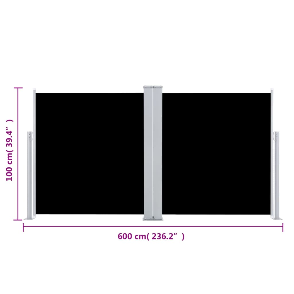vidaXL Uvlačiva bočna tenda 100 x 600 cm crna