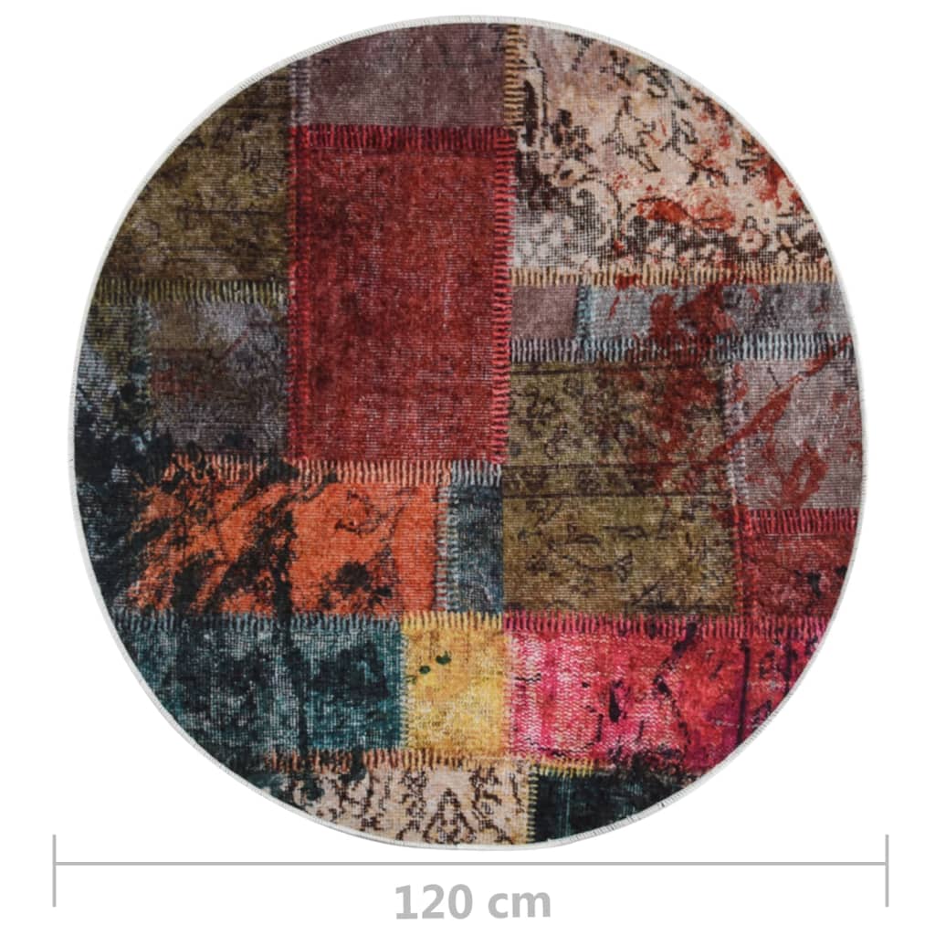 vidaXL Perivi tepih s patchworkom φ 120 cm raznobojni protuklizni