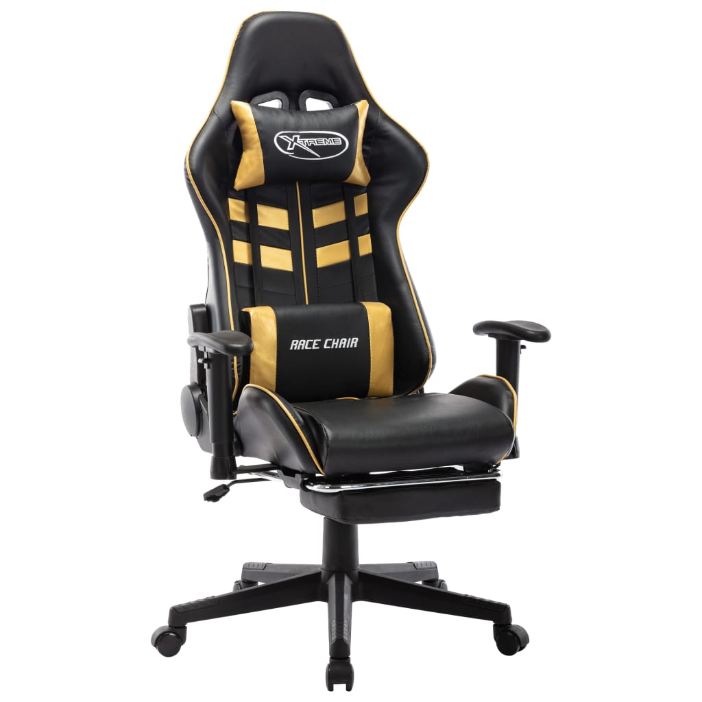 vidaXL Igraća stolica od umjetne kože s osloncem za noge crno-zlatna