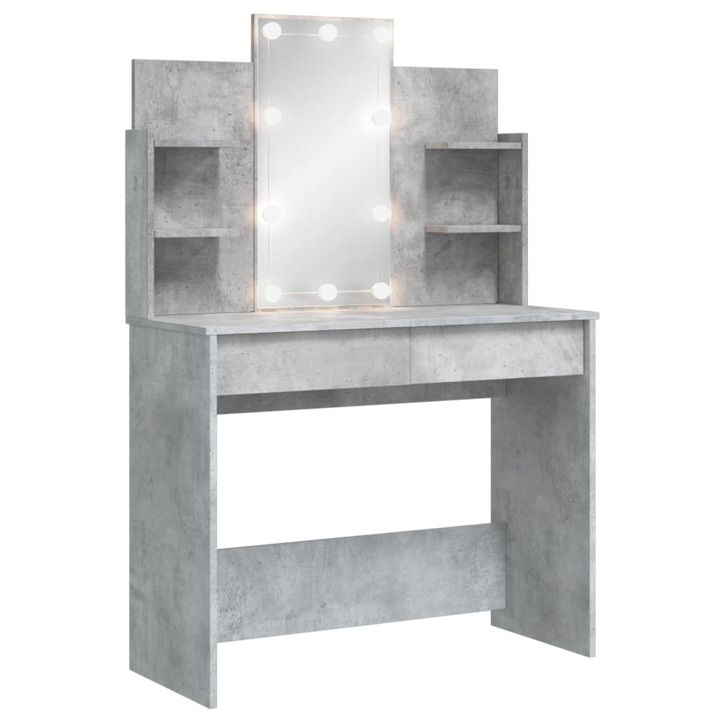 vidaXL Toaletni stolić s LED svjetlima siva boja betona 96x40x142 cm
