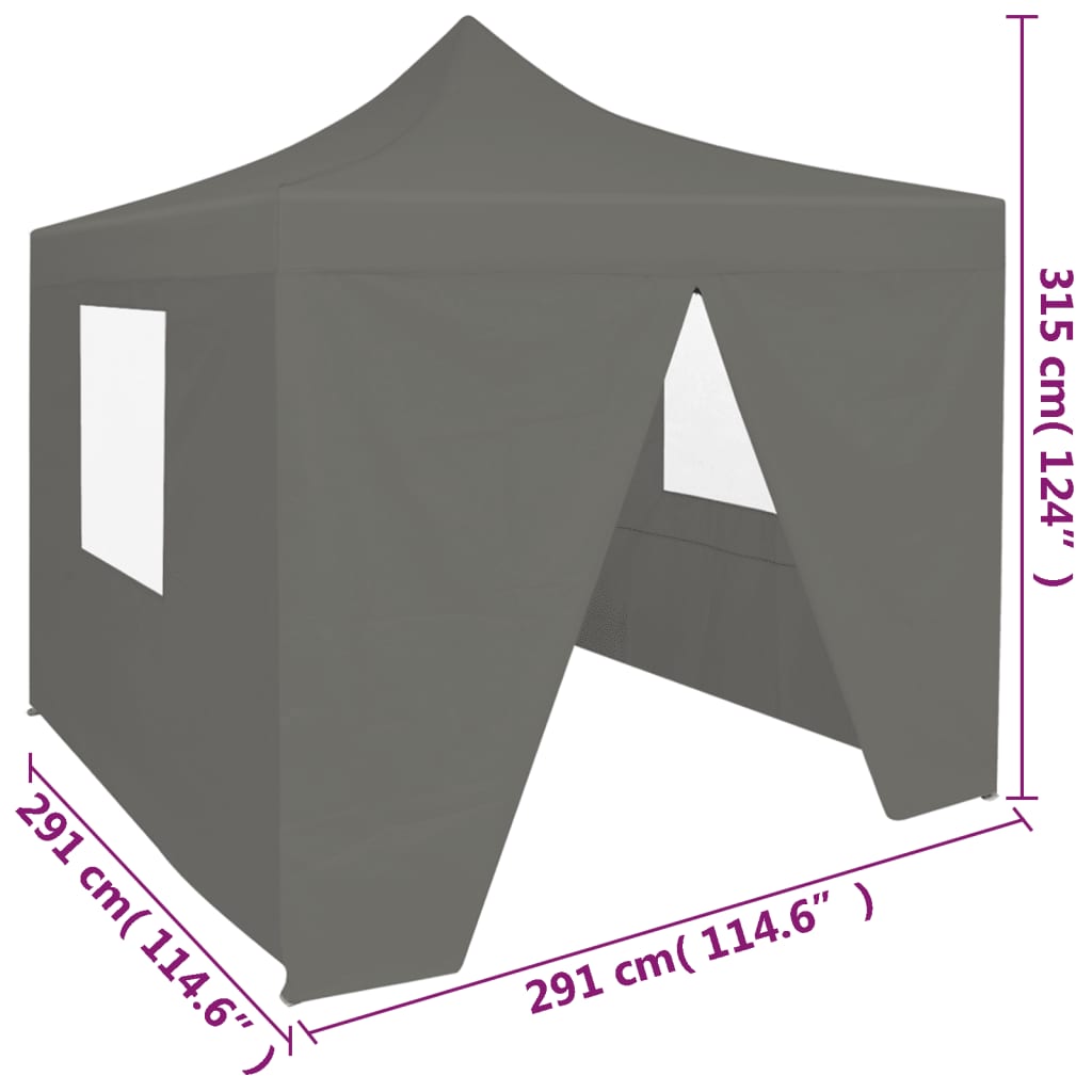vidaXL Sklopivi šator za zabave s 4 bočna zida 3 x 3 m antracit